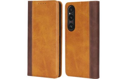 Xperia 1 VII 手帳型ケース - イエロー+ブラウン